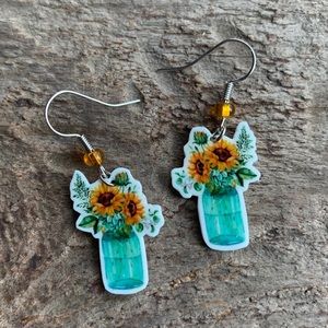 FREE Sunflower earrings, sunflower jewelry, mason jar